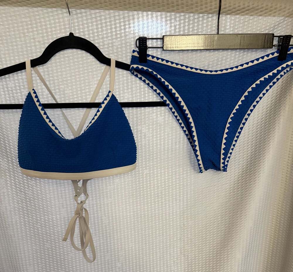 Blue Smocked Ric Rac Trim Bikini Set